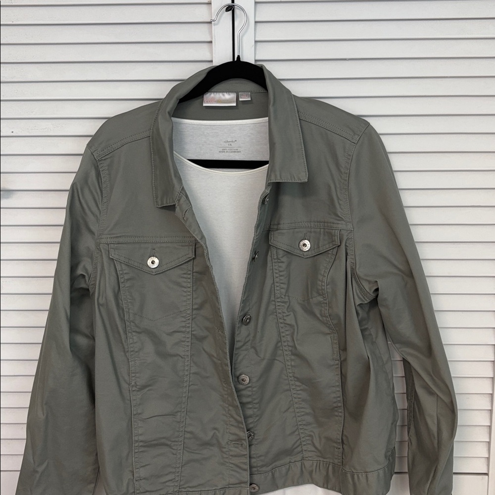 Belle by Kim Gravel Utility Jacket in Green Tea 1X - Picture 6 of 8